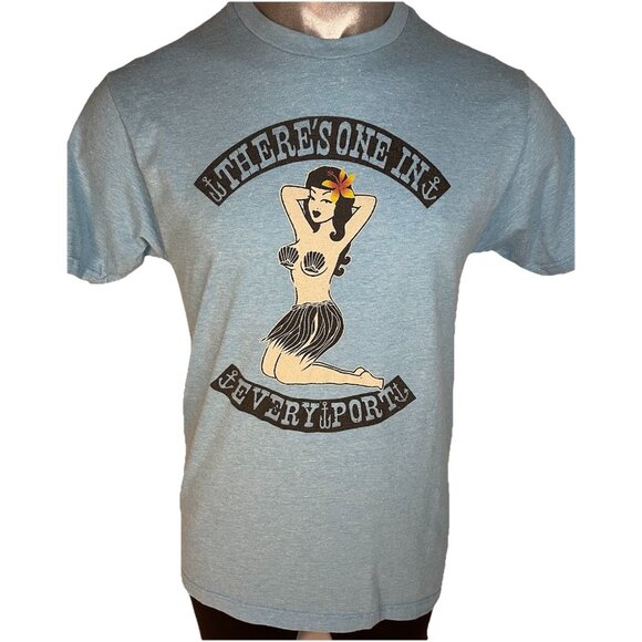 LOST Hawaiian Hula Girl Mens sz M Lt Blue Surf Skate T Shirt Lost Enterprises - Picture 1 of 6